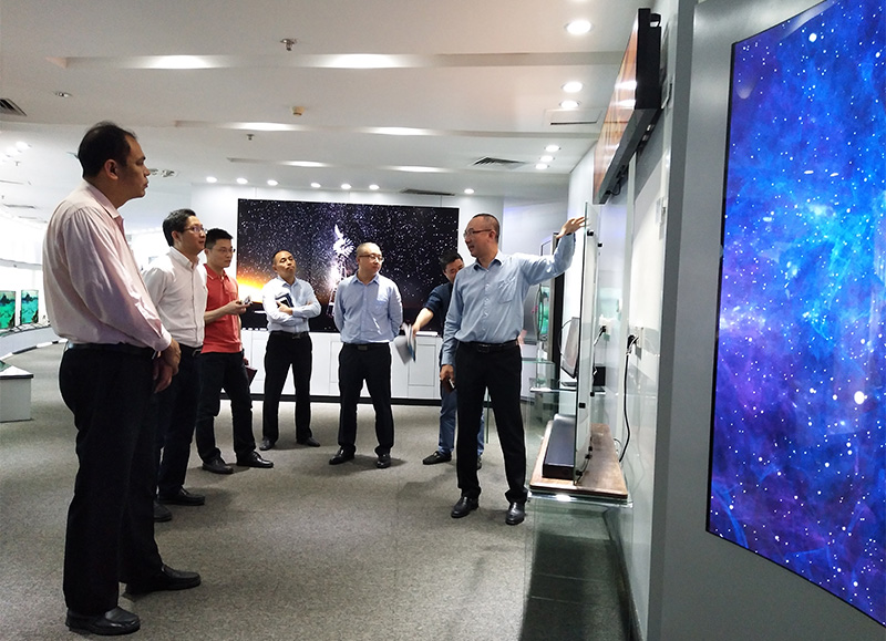 坂田街道办党工委副书记、办事处主任林逸涛一行听取6686体育网页登录董事长凌斌先生介绍产品